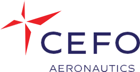 CEFO Aeronautics red symbol and blue wordmark