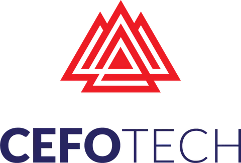 CEFO Technologies red geometric symbol with blue CEFOTECH wordmark
